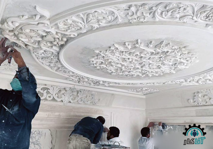 اجرای طرح روی سقف با گچ کاری